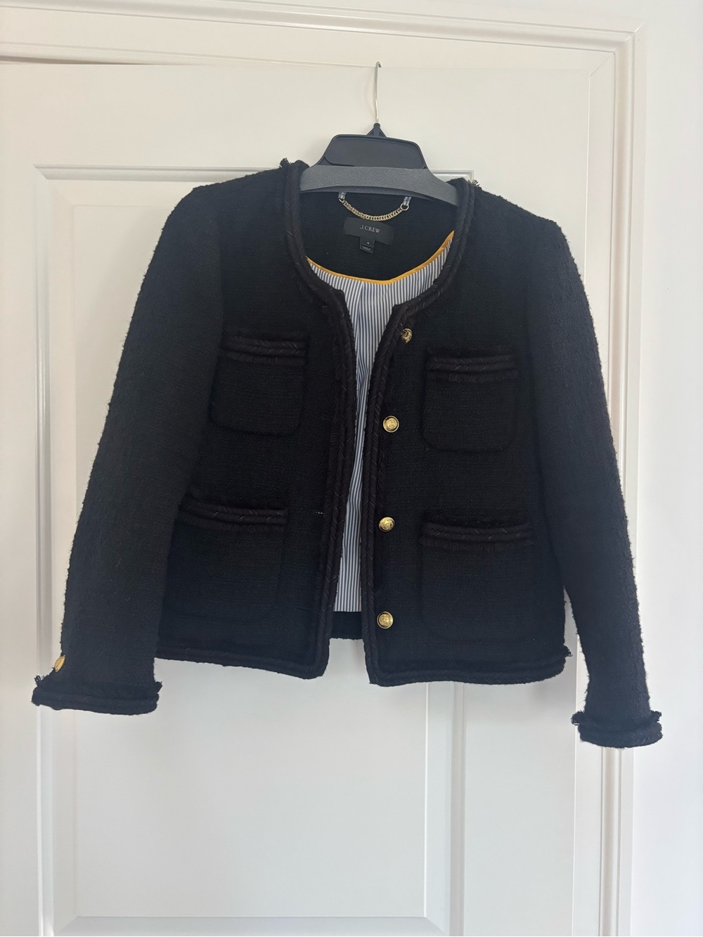 J. Crew Black Bouclé Pocket Blazer with Gold Buttons